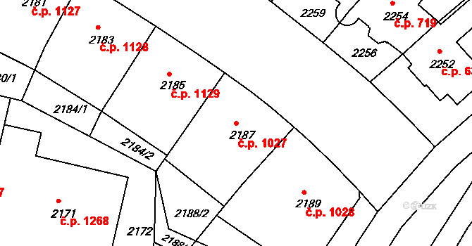 Nusle 1027, Praha na parcele st. 2187 v KÚ Nusle, Katastrální mapa