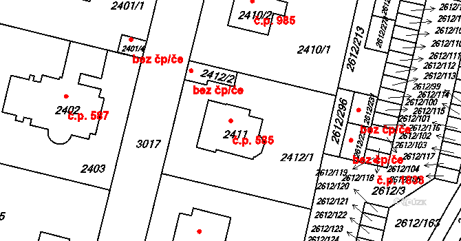 Braník 585, Praha na parcele st. 2411 v KÚ Braník, Katastrální mapa