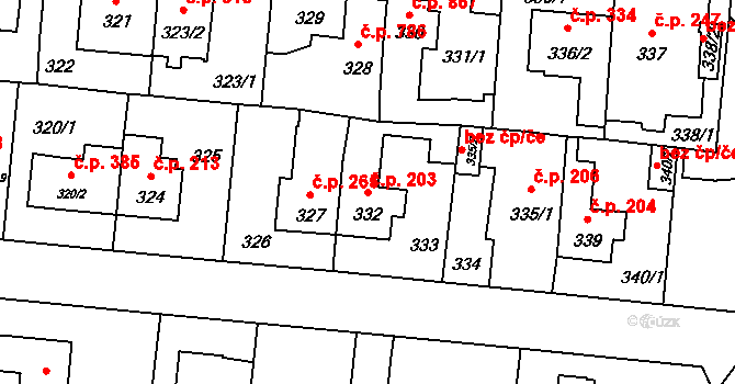 Čimice 203, Praha na parcele st. 332 v KÚ Čimice, Katastrální mapa