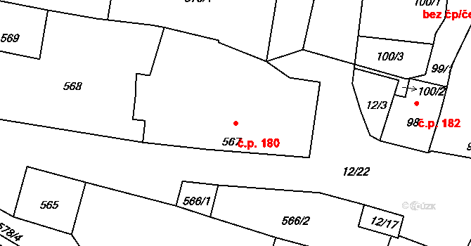 Jevišovka 180 na parcele st. 567 v KÚ Jevišovka, Katastrální mapa