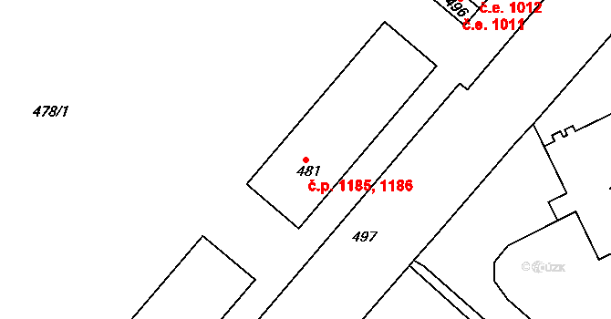 Strážnice 1185,1186 na parcele st. 481 v KÚ Strážnice na Moravě, Katastrální mapa