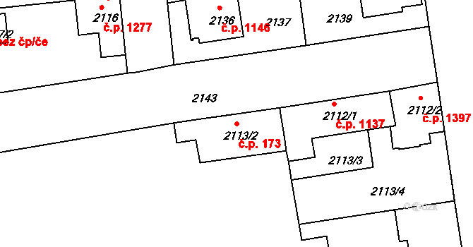 Rumburk 1 173, Rumburk na parcele st. 2113/2 v KÚ Rumburk, Katastrální mapa