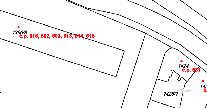 České Budějovice 5 602,603,613,614,615,, České Budějovice na parcele st. 1366/8 v KÚ České Budějovice 5, Katastrální mapa