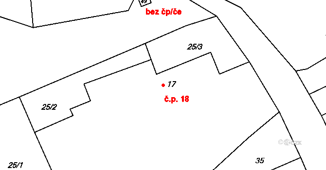 Božec 18, Krakovany na parcele st. 17 v KÚ Božec, Katastrální mapa