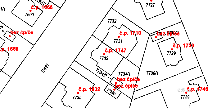 Jižní Předměstí 1747, Plzeň na parcele st. 7733 v KÚ Plzeň, Katastrální mapa