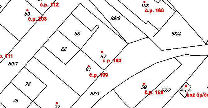 Padochov 103, Oslavany na parcele st. 87/3 v KÚ Padochov, Katastrální mapa