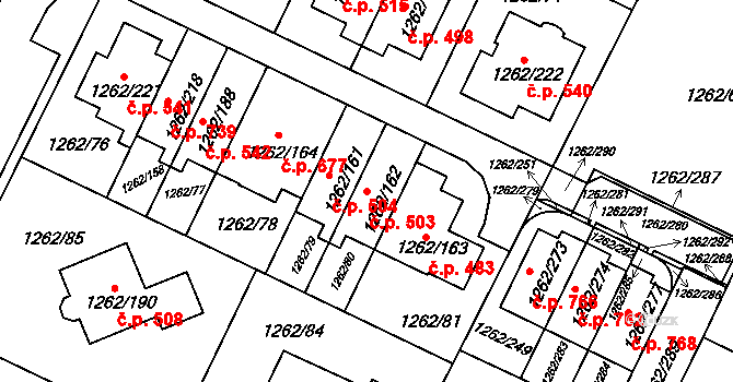 Soběšice 503, Brno na parcele st. 1262/162 v KÚ Soběšice, Katastrální mapa