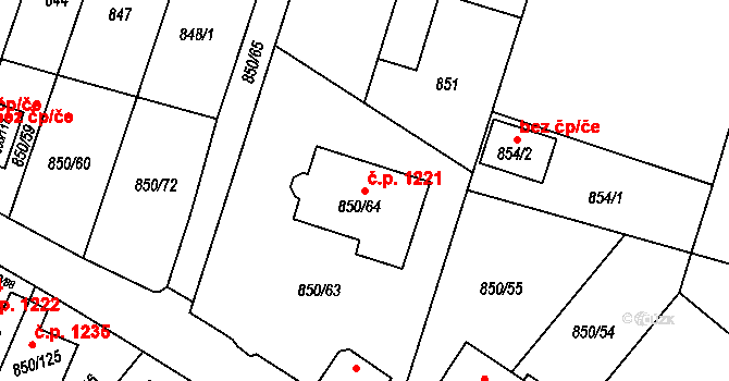 Mohelnice 1221 na parcele st. 850/64 v KÚ Mohelnice, Katastrální mapa
