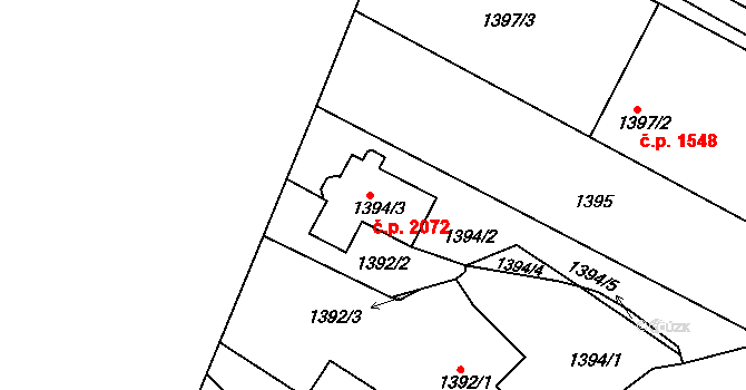Tachov 2072 na parcele st. 1394/3 v KÚ Tachov, Katastrální mapa
