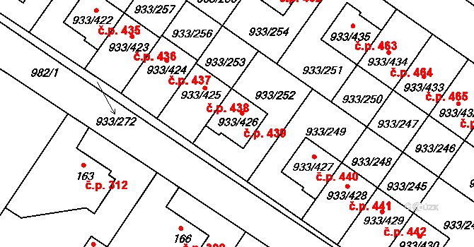 Satalice 439, Praha na parcele st. 933/426 v KÚ Satalice, Katastrální mapa