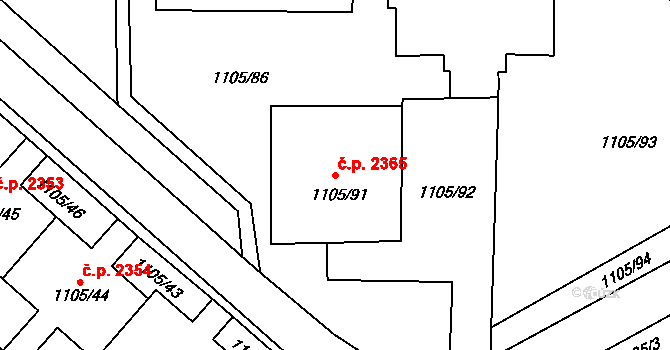 Mizerov 2365, Karviná na parcele st. 1105/91 v KÚ Karviná-město, Katastrální mapa