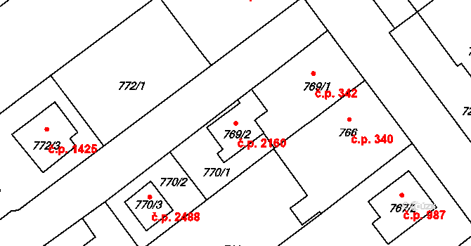 Pelhřimov 2160 na parcele st. 769/2 v KÚ Pelhřimov, Katastrální mapa