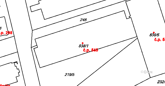 Poříčí 545, Trutnov na parcele st. 838/1 v KÚ Poříčí u Trutnova, Katastrální mapa