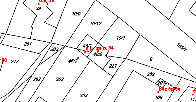 Sedlec 34 na parcele st. 46/2 v KÚ Sedlec u Českých Budějovic, Katastrální mapa