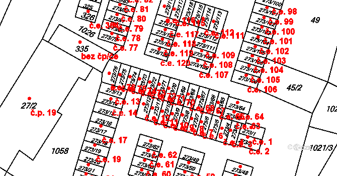 Obrnice 70 na parcele st. 273/70 v KÚ Obrnice, Katastrální mapa