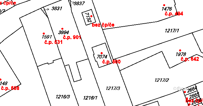 Chrudim IV 500, Chrudim na parcele st. 7074 v KÚ Chrudim, Katastrální mapa