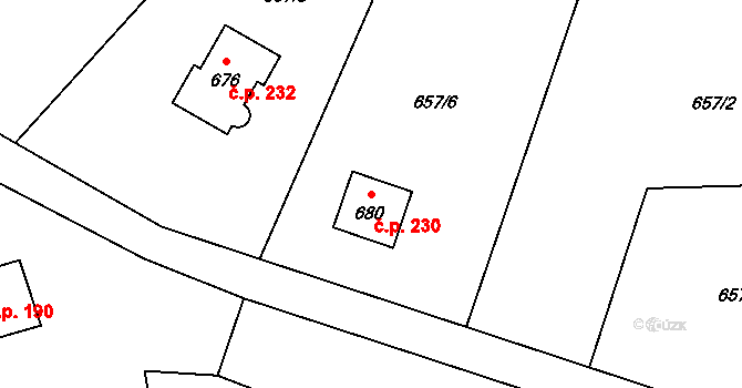Alšovice 230, Pěnčín na parcele st. 680 v KÚ Alšovice, Katastrální mapa