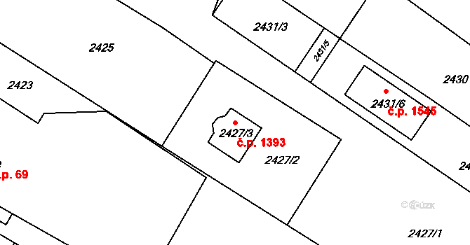 Bystřice 1393 na parcele st. 2427/3 v KÚ Bystřice nad Olší, Katastrální mapa
