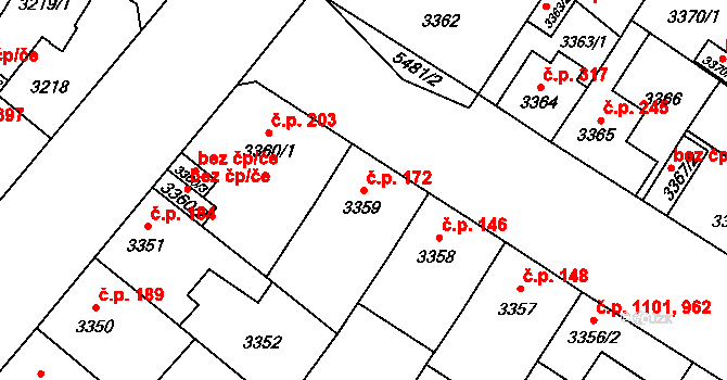Lobzy 172, Plzeň na parcele st. 3359 v KÚ Plzeň, Katastrální mapa