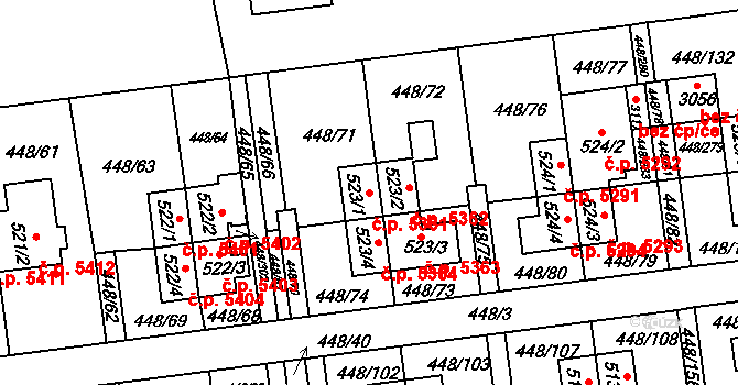 Otrokovice 5361 na parcele st. 523/1 v KÚ Otrokovice, Katastrální mapa