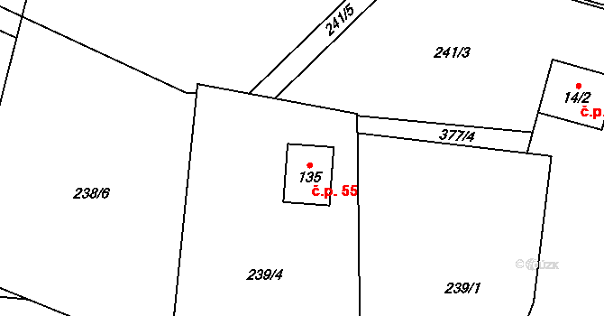 Volavec 55, Radostná pod Kozákovem na parcele st. 135 v KÚ Volavec, Katastrální mapa