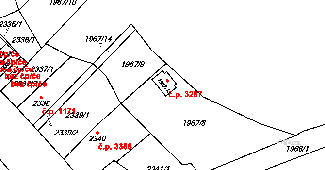 Teplice 3287 na parcele st. 1967/13 v KÚ Teplice, Katastrální mapa