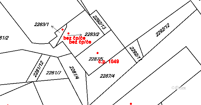 Zdice 1049 na parcele st. 2287/5 v KÚ Zdice, Katastrální mapa