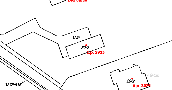Líšeň 2933, Brno na parcele st. 32/2 v KÚ Líšeň, Katastrální mapa