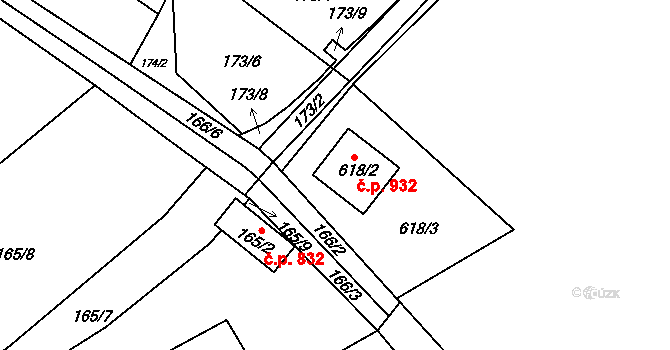 Vícemilice 932, Bučovice na parcele st. 618/2 v KÚ Vícemilice, Katastrální mapa