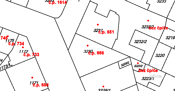 Předměstí 666, Litoměřice na parcele st. 3230 v KÚ Litoměřice, Katastrální mapa