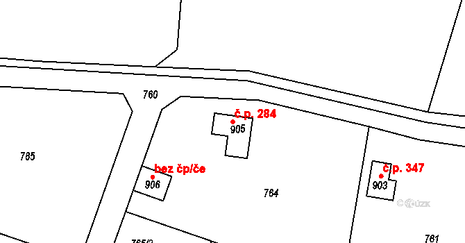 Černíky 284, Zvole na parcele st. 905 v KÚ Zvole u Prahy, Katastrální mapa