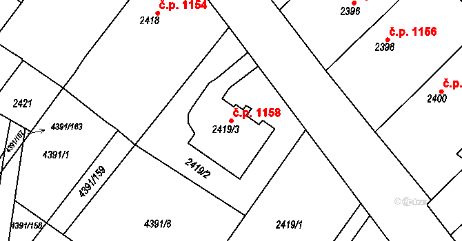 Rakšice 1158, Moravský Krumlov na parcele st. 2419/3 v KÚ Moravský Krumlov, Katastrální mapa