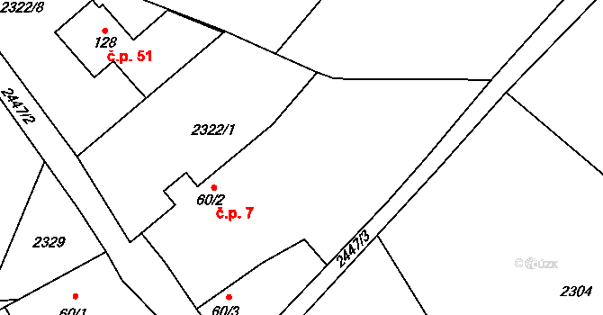 Řimovice 7 na parcele st. 60/2 v KÚ Řimovice, Katastrální mapa