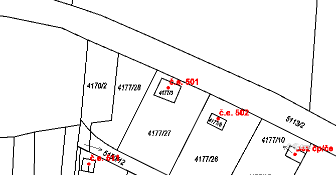 Choceňské Předměstí 501, Vysoké Mýto na parcele st. 4177/3 v KÚ Vysoké Mýto, Katastrální mapa