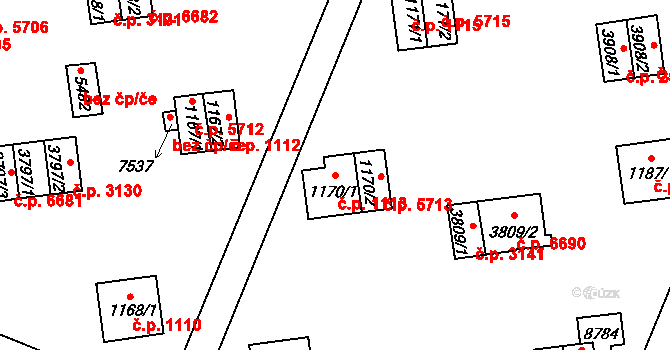 Zlín 1113 na parcele st. 1170/1 v KÚ Zlín, Katastrální mapa