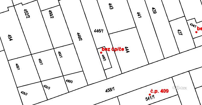 Žabčice 42032598 na parcele st. 446/2 v KÚ Žabčice, Katastrální mapa