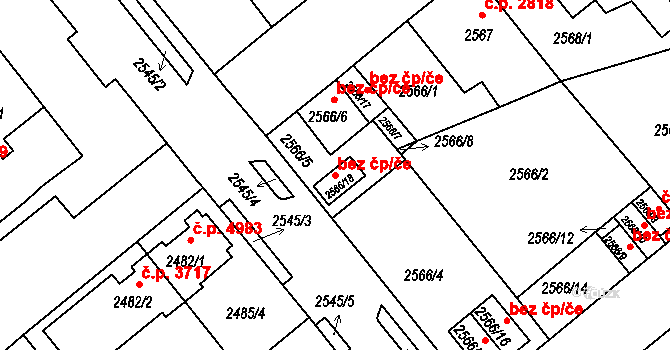Chomutov 45035598 na parcele st. 2566/18 v KÚ Chomutov II, Katastrální mapa