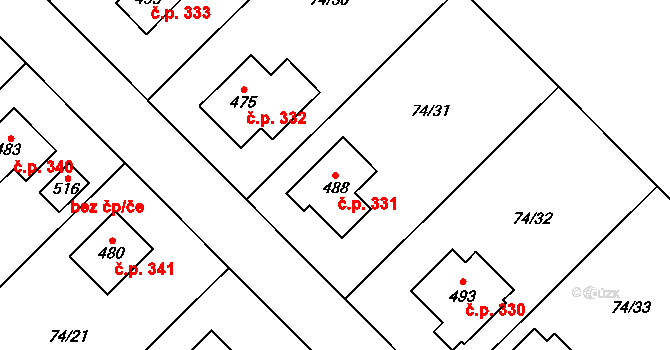 Broumy 331 na parcele st. 488 v KÚ Broumy, Katastrální mapa