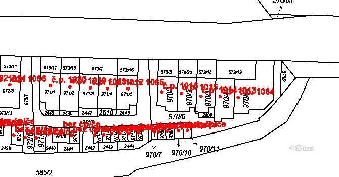 Borovina 1016, Třebíč na parcele st. 970/1 v KÚ Třebíč, Katastrální mapa