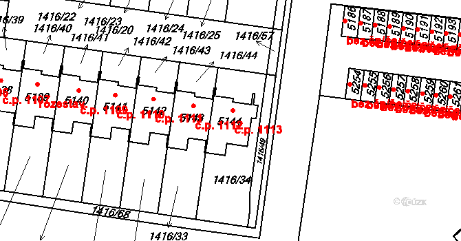 Mladá 1113, Milovice na parcele st. 5144 v KÚ Benátecká Vrutice, Katastrální mapa