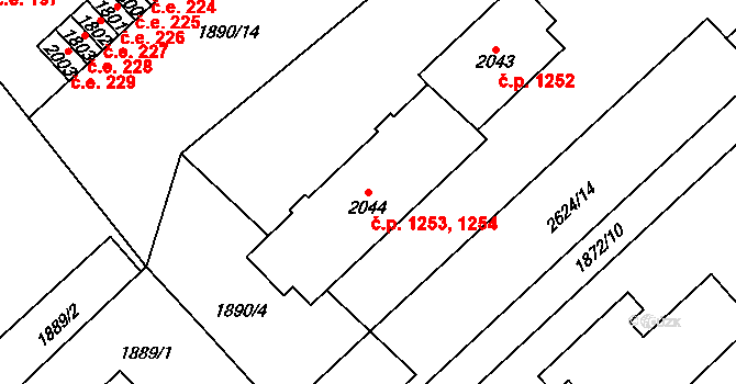 Hlinsko 1253,1254 na parcele st. 2044 v KÚ Hlinsko v Čechách, Katastrální mapa