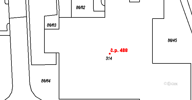 Tuchoměřice 53876598 na parcele st. 314 v KÚ Kněžívka, Katastrální mapa