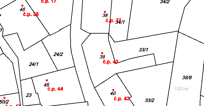 Chacholice 43, Chrast na parcele st. 39 v KÚ Chacholice, Katastrální mapa