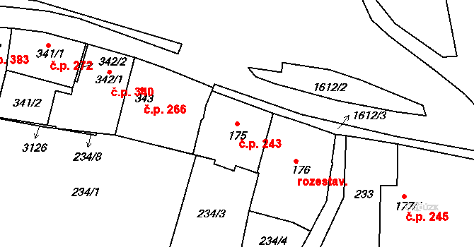 Milevsko 243 na parcele st. 175 v KÚ Milevsko, Katastrální mapa