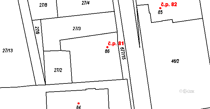 Kovářov 81 na parcele st. 86 v KÚ Kovářov, Katastrální mapa
