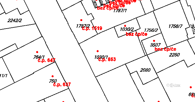 Slaný 853 na parcele st. 1030/1 v KÚ Slaný, Katastrální mapa