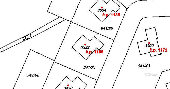Sušice II 1186, Sušice na parcele st. 3333 v KÚ Sušice nad Otavou, Katastrální mapa