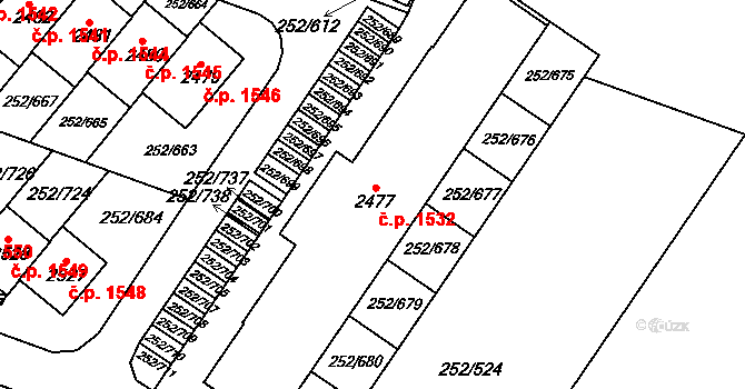 Rosice 1532 na parcele st. 2477 v KÚ Rosice u Brna, Katastrální mapa