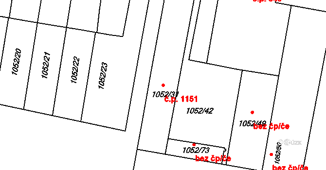 Velké Pavlovice 1151 na parcele st. 1052/31 v KÚ Velké Pavlovice, Katastrální mapa