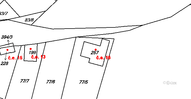 Tuchoraz 16 na parcele st. 257 v KÚ Tuchoraz, Katastrální mapa